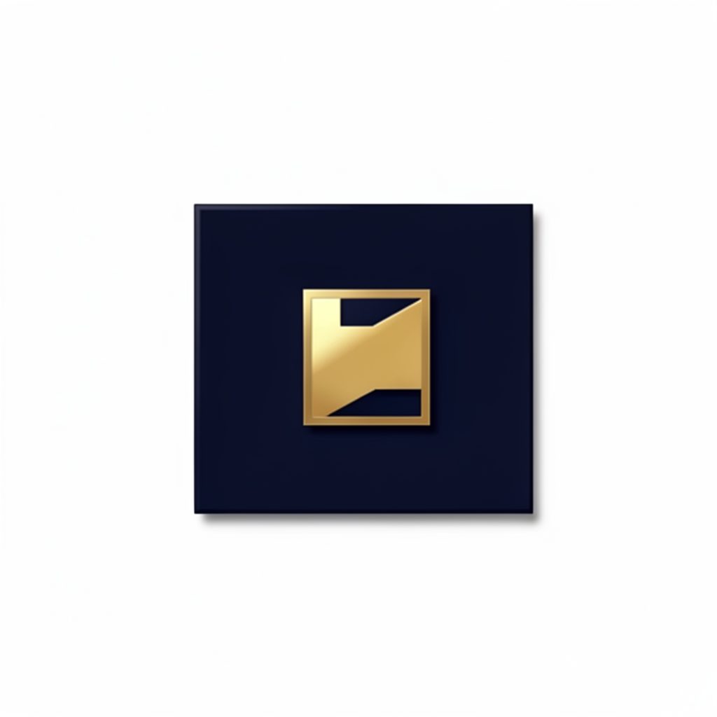 Dark navy square logo mark with a golden accent, conveying a professional trade brand identity