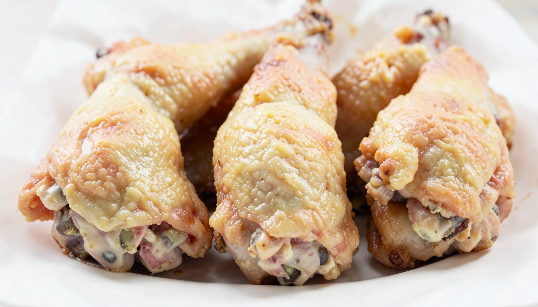 Frozen three-joint chicken wings in a bulk arrangement, light golden skin
