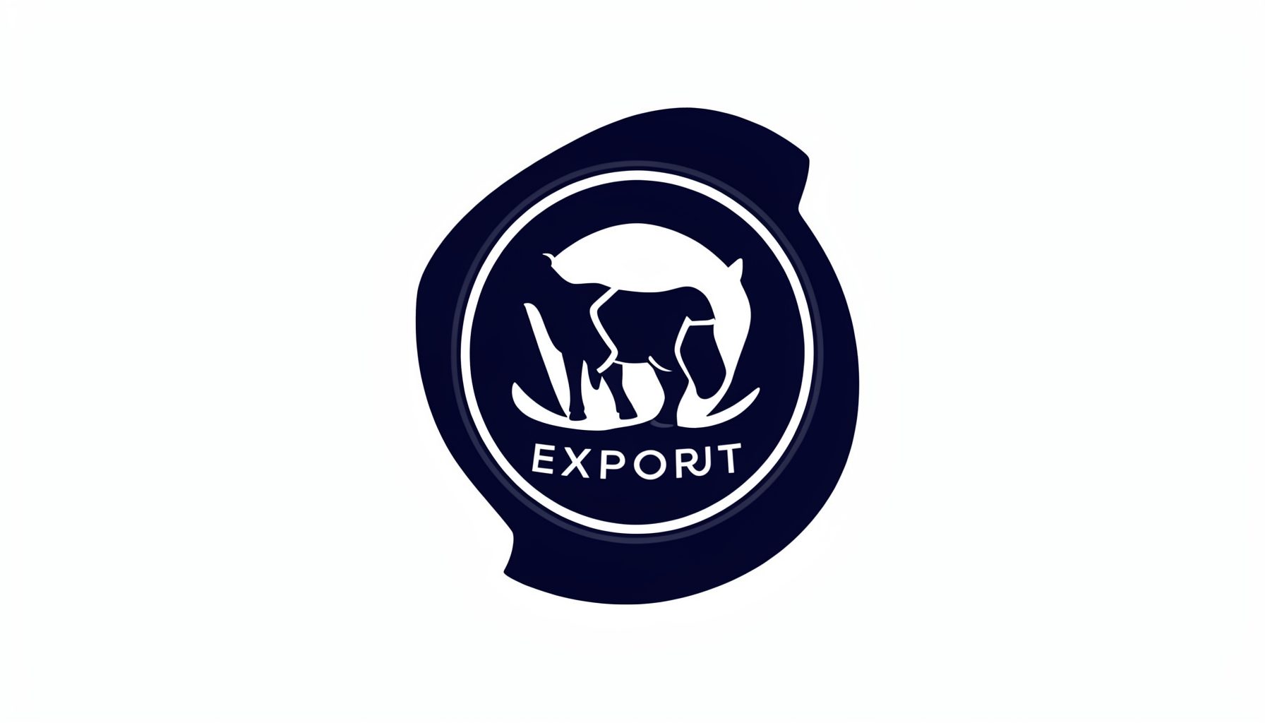 Dark navy emblem on white rounded background, conveying a premium livestock export brand