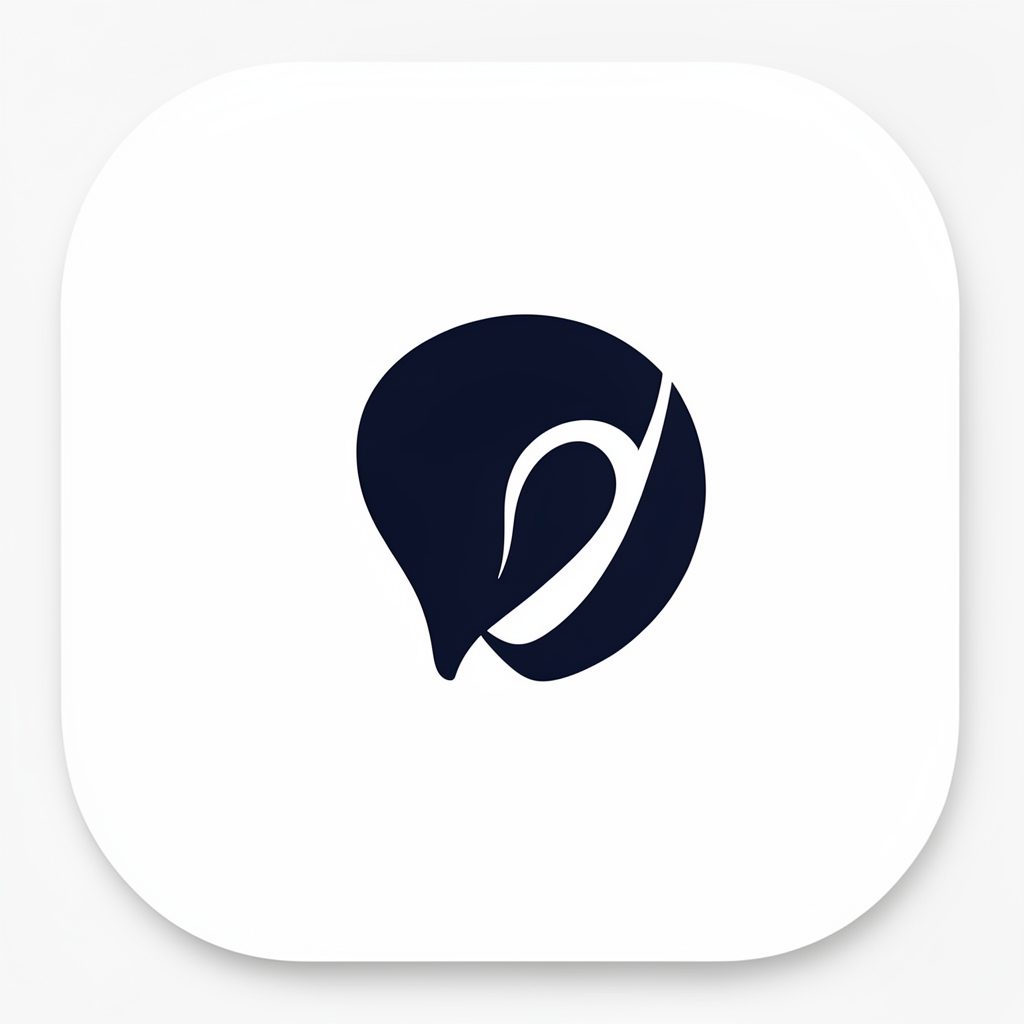 Dark navy logo mark on white rounded background