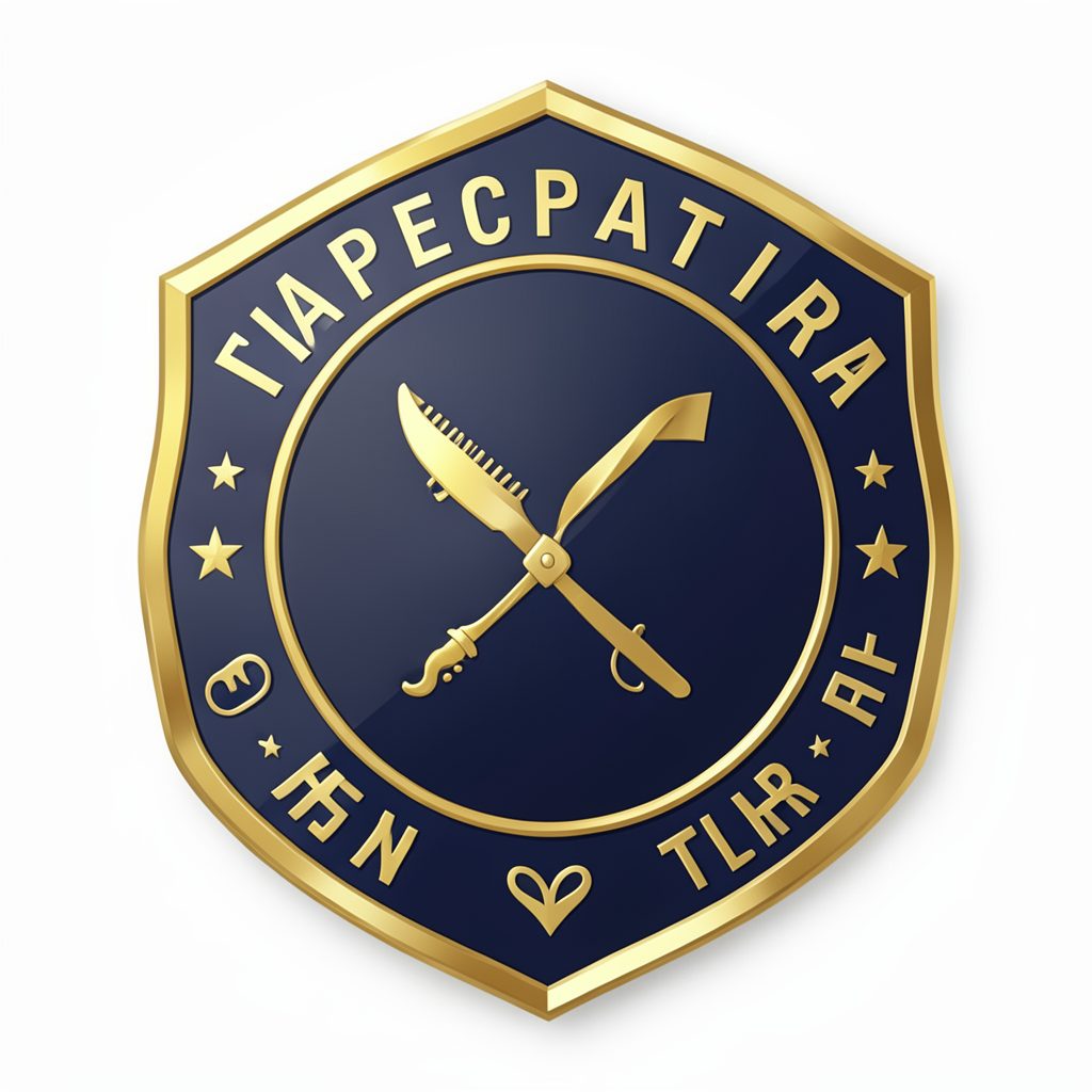 Veterinary inspection badge icon in gold and navy
