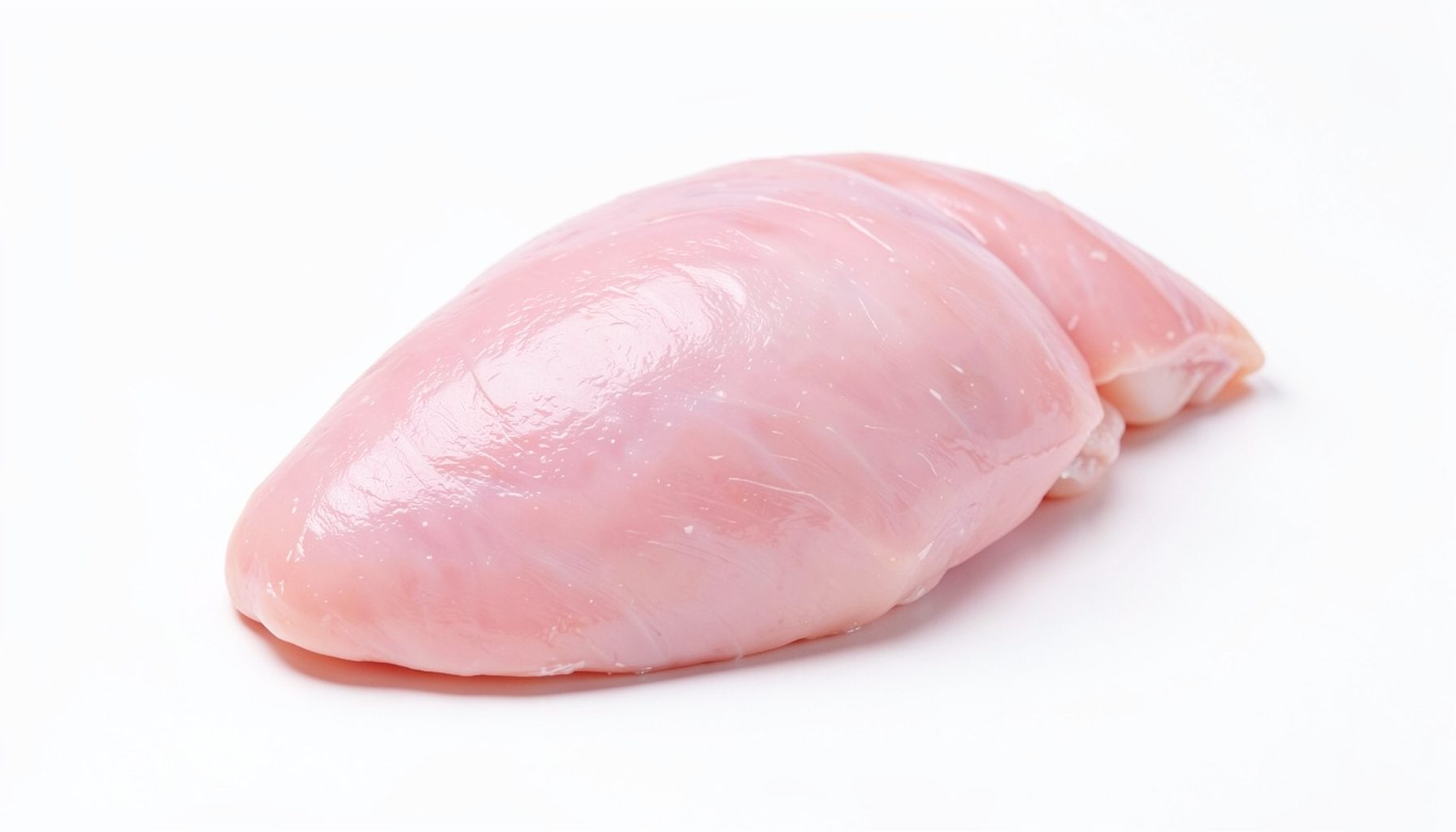 Boneless skinless half chicken breast, pale pink, single-lobe cut